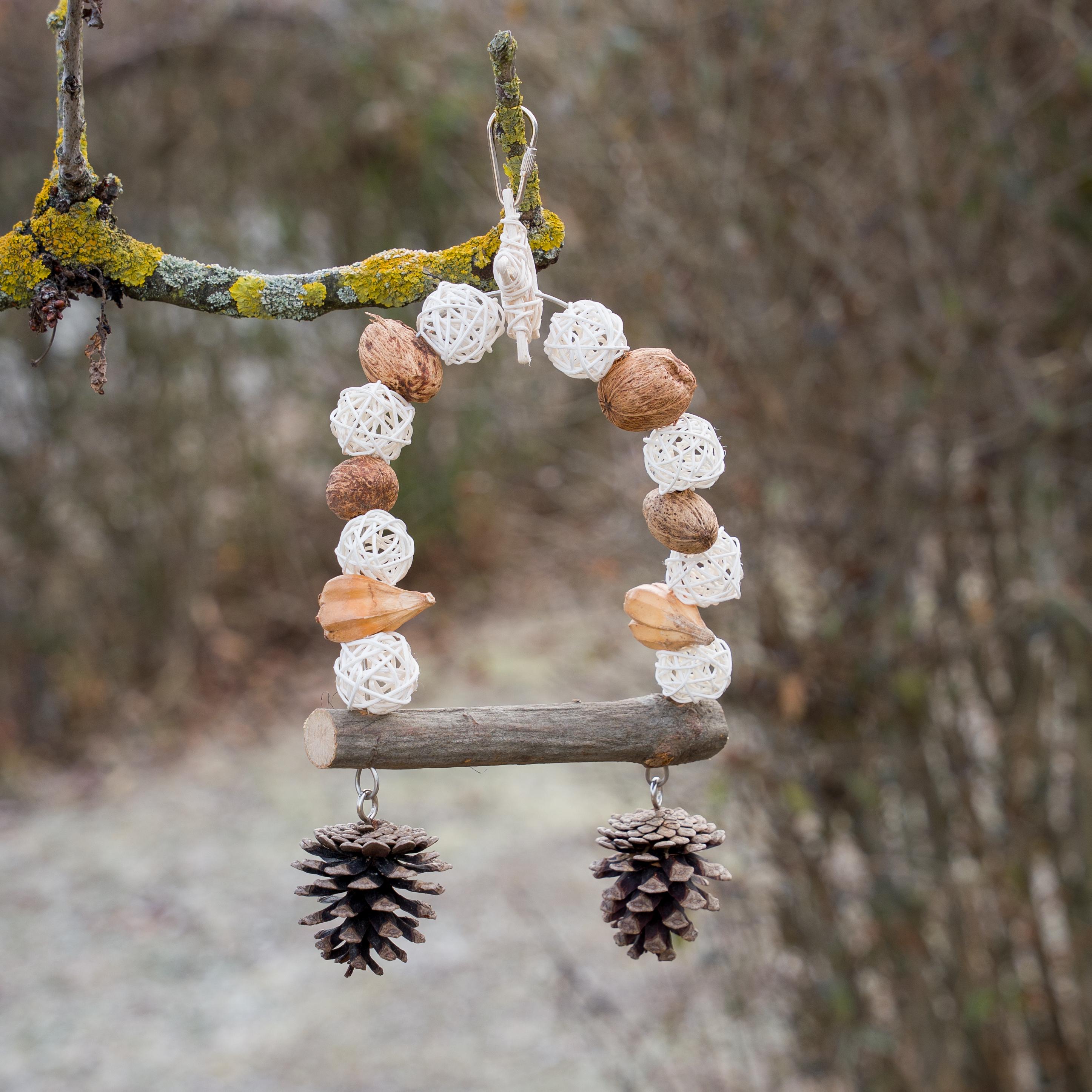 Naturschaukel für Ziervögel mit Zapfen & Weidenkugeln