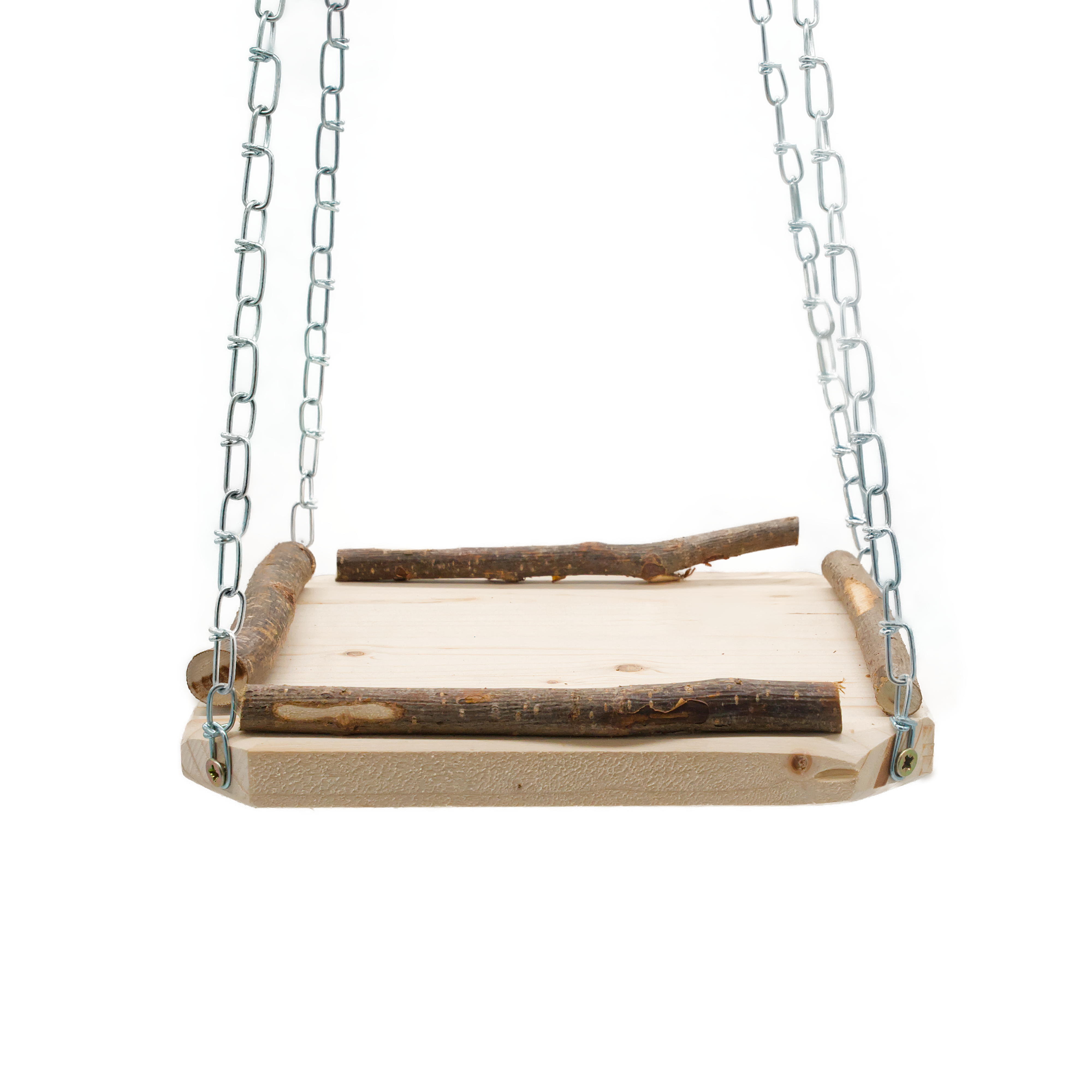 Hängebrett aus Naturholz mit Edelstahlketten - Sitz- & Ruheplatz für Ziervögel & Nager