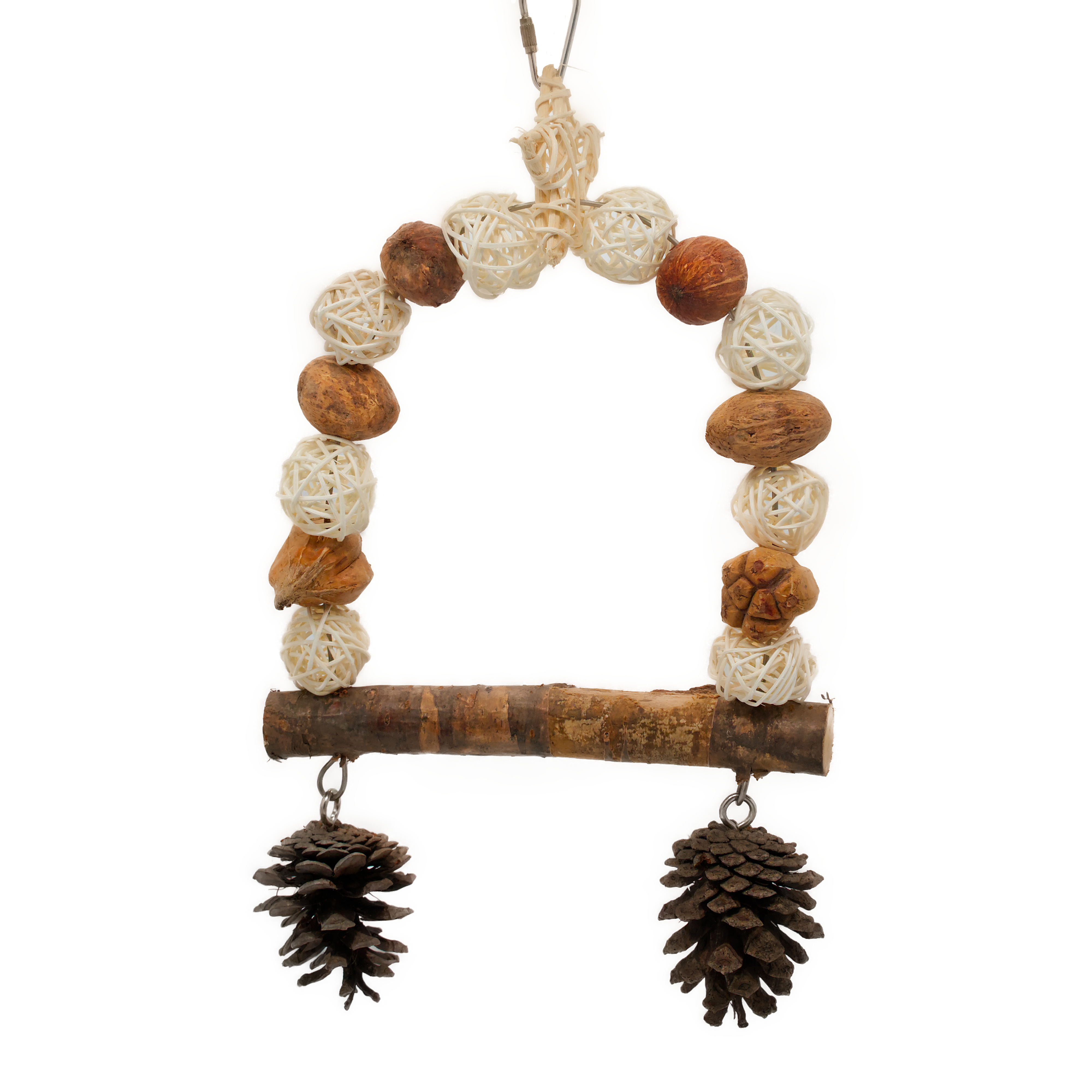 Naturschaukel für Ziervögel mit Zapfen & Weidenkugeln